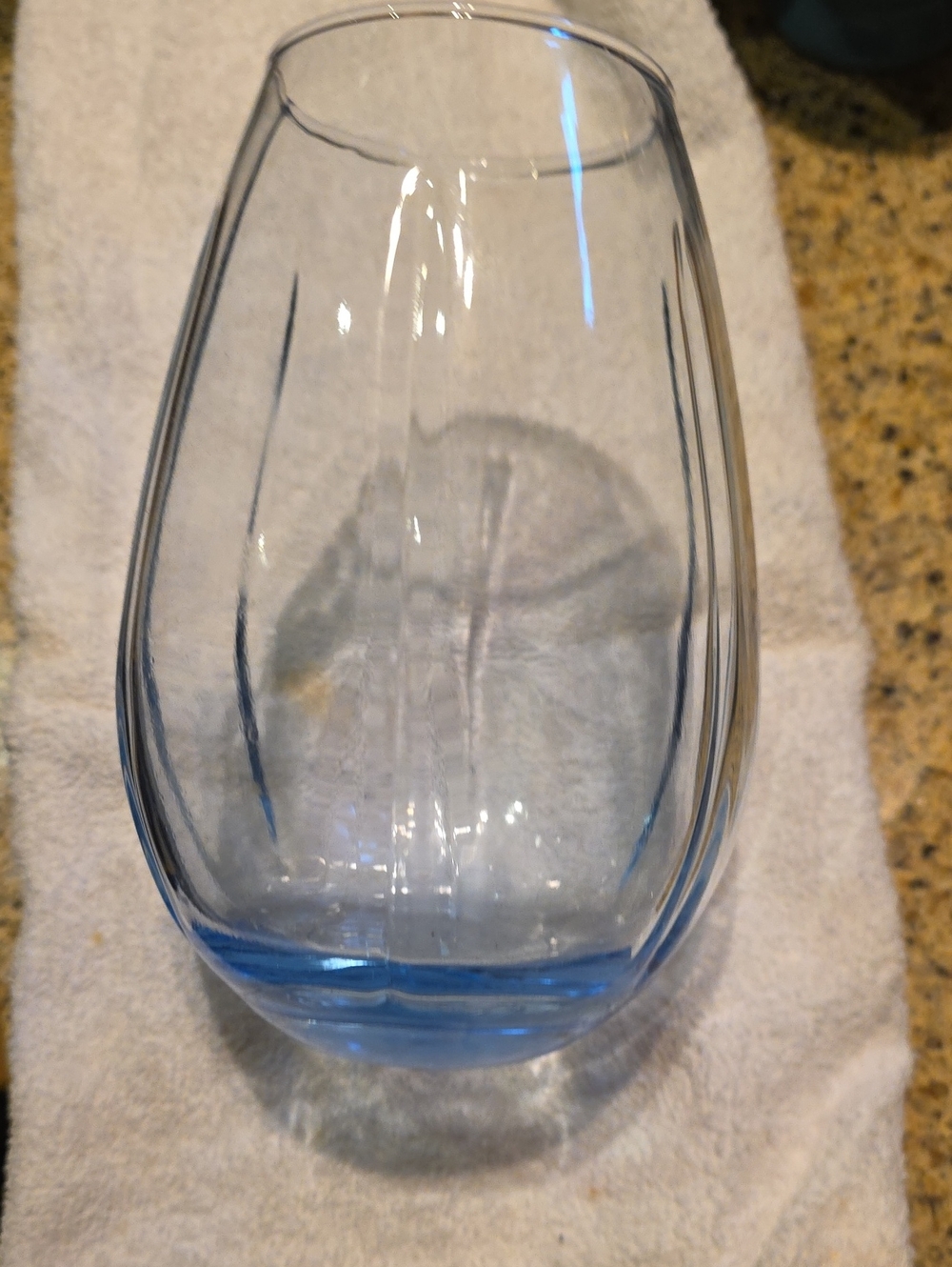 Clear Blue Accent Glass Vase - Decorative Stemless Design